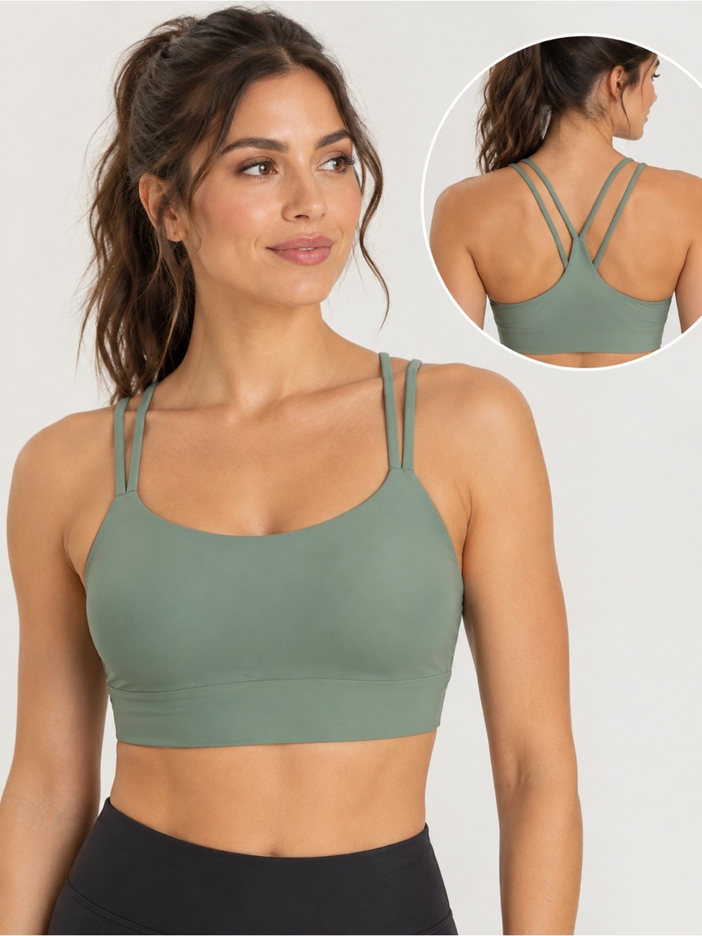 SOMA Sport Longline Yoga Strappy Back Sports Bra Green Size Medium
